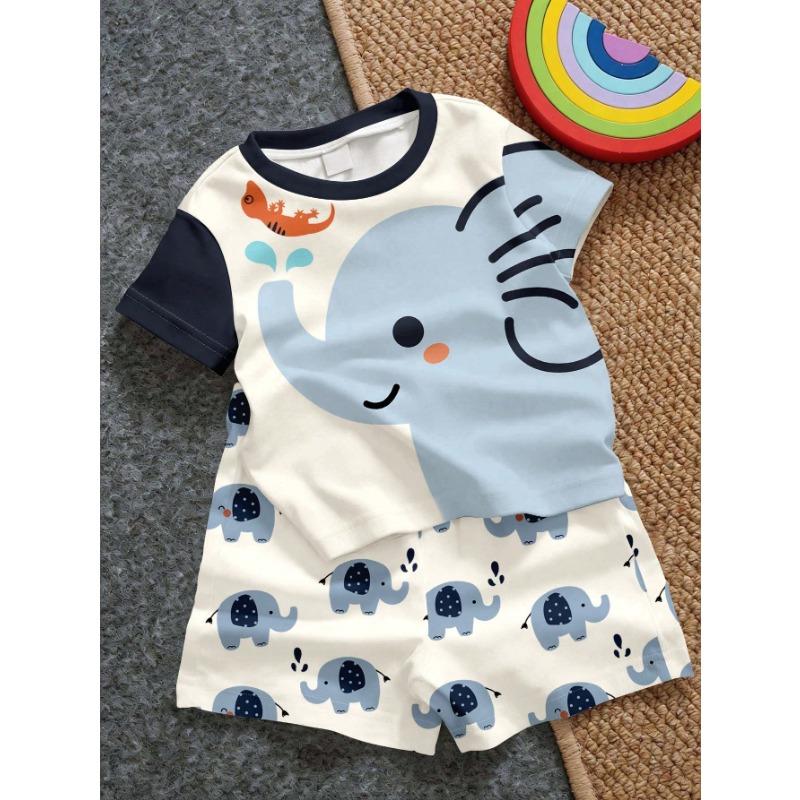 Jungen Freizeit Minimalistisches T-Shirt Set Geeignet Für Den Sommer Mit Cartoon Muster