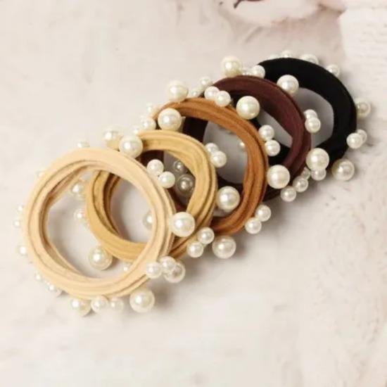 5Pcs Scrunchies with Pearl Hair Ties with Pearl Ponytail Hair Rubber Bands for Woman Elastic Headbands Sports Hair Accessories