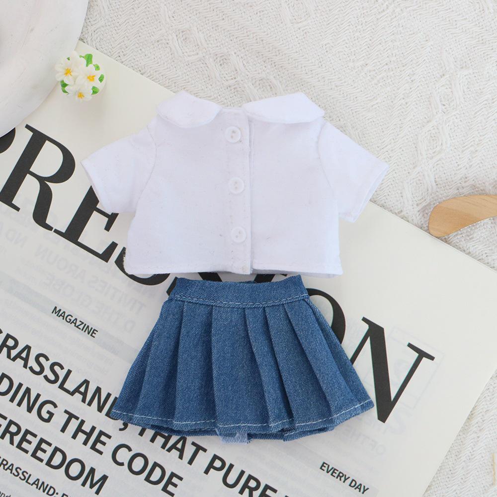 10cm Doll Clothes: Gazi Sister Skirt & Shirt Set, Potato Doll Pleated Skirt & Top, Cotton Dress-Up Outfits
