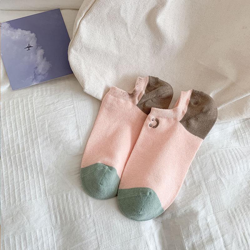 2024 Socks Candy-Colored Smiley Face Embroidered Combed Cotton Invisible Socks Ingots Shallow Low-Top Boat Socks