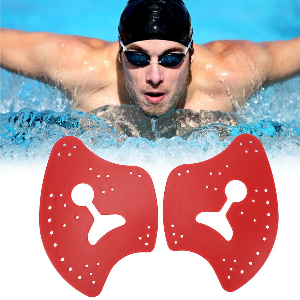 1 Pair Hand Paddles for Swim PP Silicone Adjustable Hand Fin Flipper Flat Paddle Swimming Training Aid for Men Women Children Red L