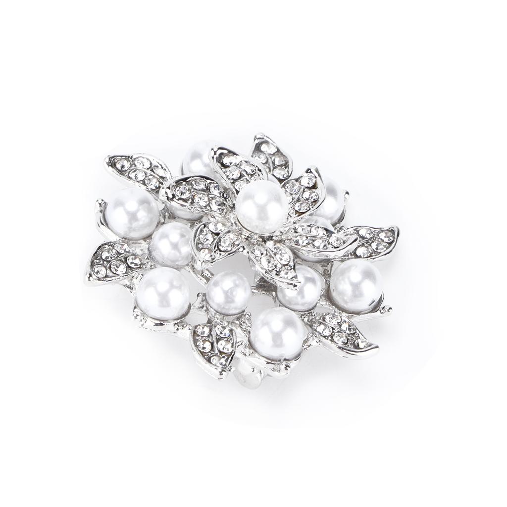 Brooch Diamond Flower Pearl Alloy Fashion for Exquisite Present Cloth DecorationsSilver