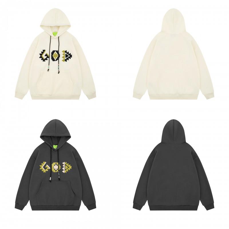 Unisex Oversized Cotton Hoodie With Geometric Embroidery Vintage Style Long Sleeve Sweatshirt