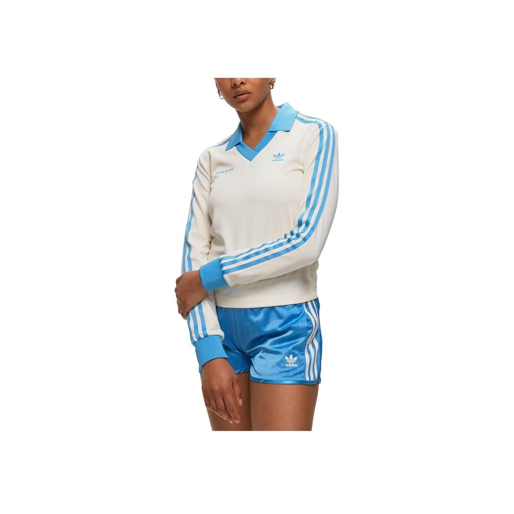 adidas Originals X Sporty & Rich Trefoil Stripe Logo Print Long Sleeve Retro T-Shirt Women Tops White IN5249