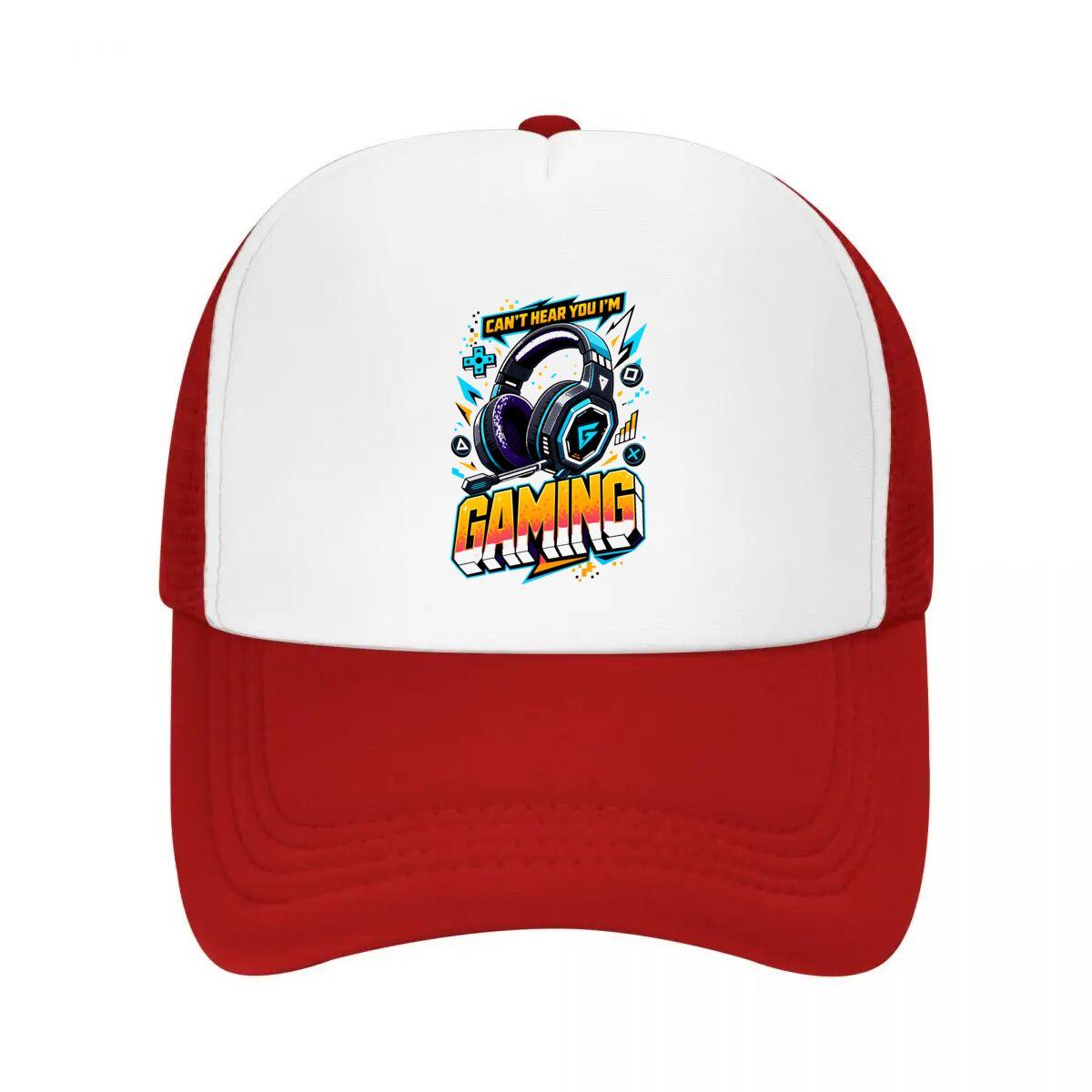 Retro Neon Gamer Headset Typography Mesh Baseball Cap Casual Hat Outdoor For Womens Unisex FeUnisex One Size