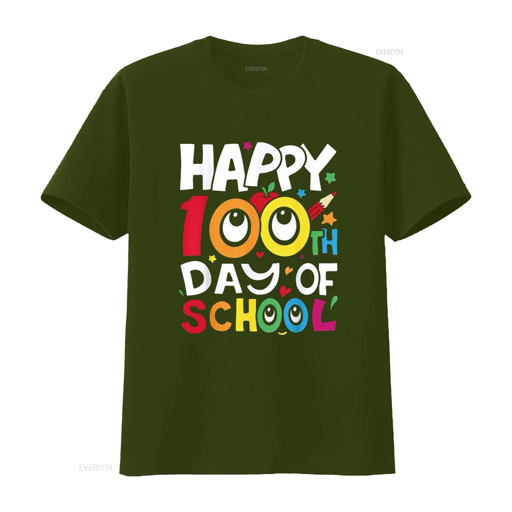 Happy 100Th Day Of School 100 Days Teachers Students Parents T Shirt vintage Washed Breathable fashion Unisex Stylish Casual