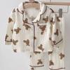 Kids Spring Autumn Bear Print Long Sleeve Pajama Set Baby Button Up Sleepwear Loungewear Outfit