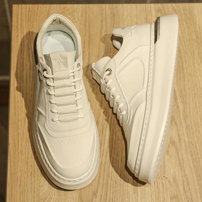 Moda Fashionable Sapatos Casuais Masculinos de Couro Genuíno Sola Grossa Pequenos Sapatos Brancos Sapatos Esportivos Masculinos Sapatos Versáteis Tendência