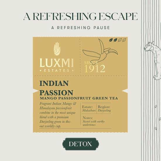 LUXMI Estates Indian Passion Green Tea 50Gm| Usda Certified Organic Darjeeling Green Tea | Mango Passion Fruit Green Tea