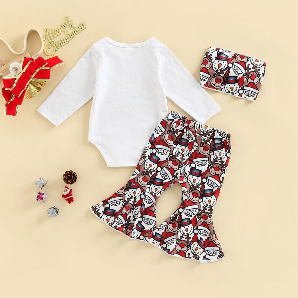 3 stk/sett jentetoppbukser pannebåndsdress for 0-18 måneder fargerikt trykk utsvingte bukser langermet bodysuit med knapper i skrittet småbarnsantrekk