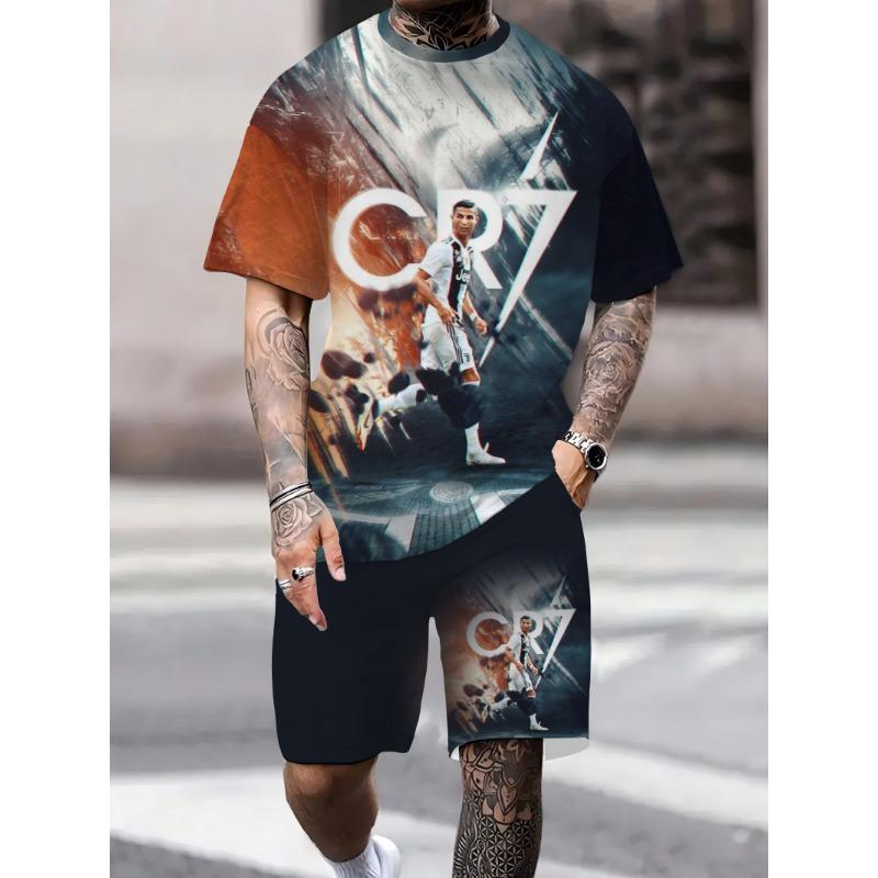2025 Summer New 3D Printed Men's Set Short Sleeve Shorts Outdoor Clothing Comfortable, Soft, Breathable
