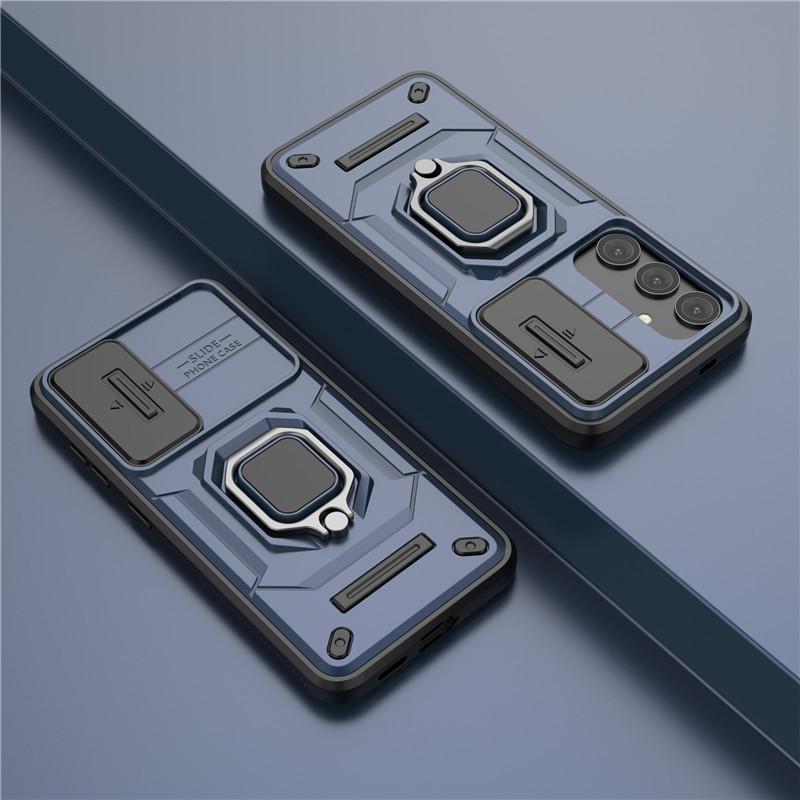 

Для Samsung Galaxy S24 Чехол для S23 S24 Plus Ultra Чехол для линз, раздвижное стекло, защитная броня, противоударный держатель, магнитный бампер For S24 Ultra синий