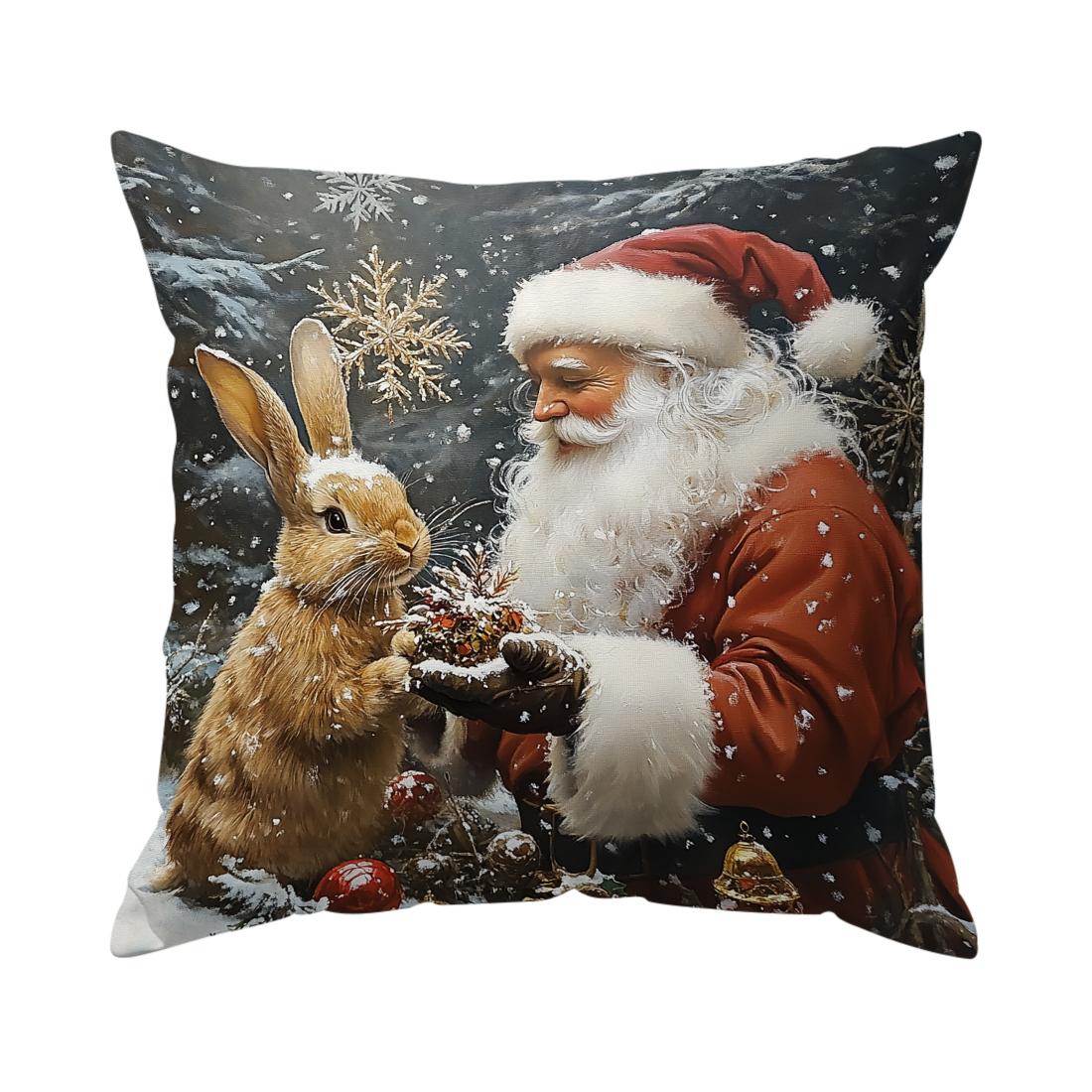 

Home Decor Santa and Bunny Christmas Decorative Pillow Pattern Cushion Cover Suitable for Sofa Bedroom Car Pillow Cover 16x16Inch