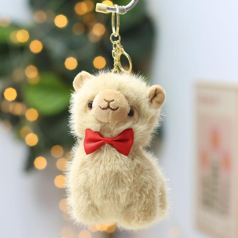 Fluffy Plush Alpaca Keychain with Vibrant Colorful Bells Cute Charm for Backpack Car Key Pendant