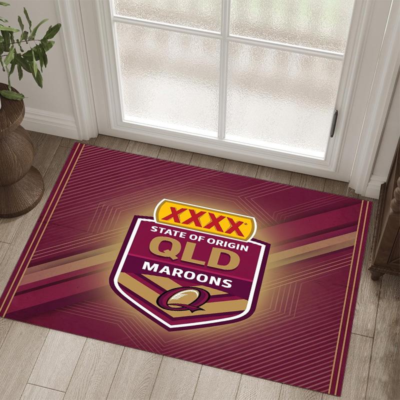 Queensland Maroons Design Crystal Velvet Carpet Cozy Non?Slip Printed Rug For Bedroom Living Room Entrance