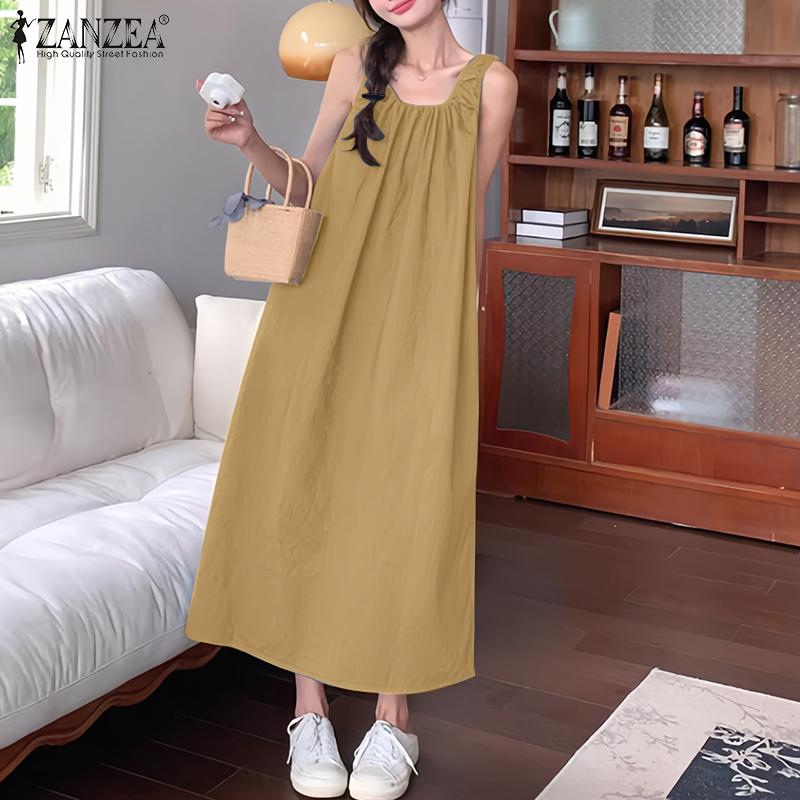 ZANZEA Women Summer Casual Round Neck Loose Sleeveless Dress