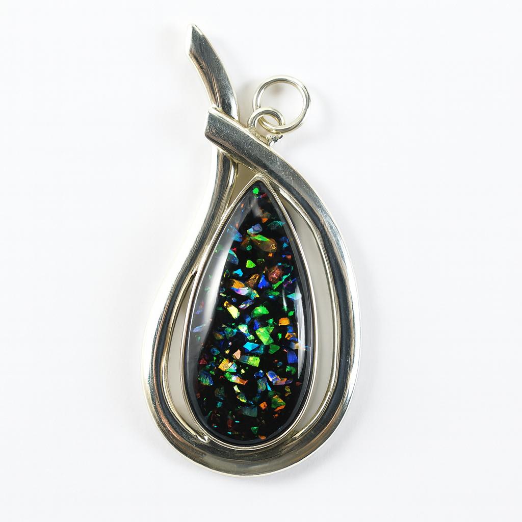 Natural Opal Pendant 40.20 ct Multicolor 925 Sterling Silver Pear October Birthday Birthstone