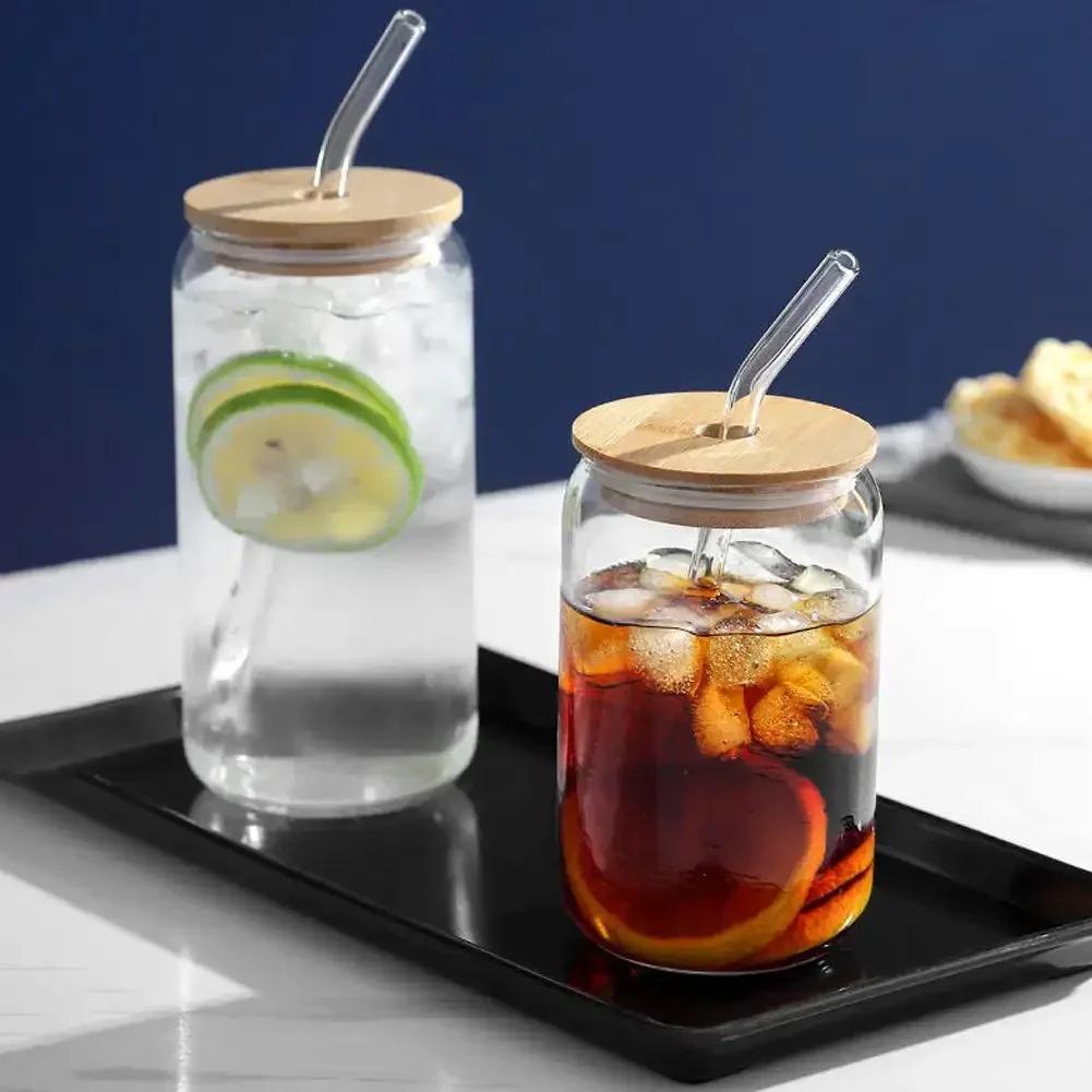 Cană de sticlă de 350 ml/550 ml cu capac și paie ceașcă de ceai cu bule de suc de sticlă cutie de bere cu lapte cupe de moka cană de mic dejun vase de băutură