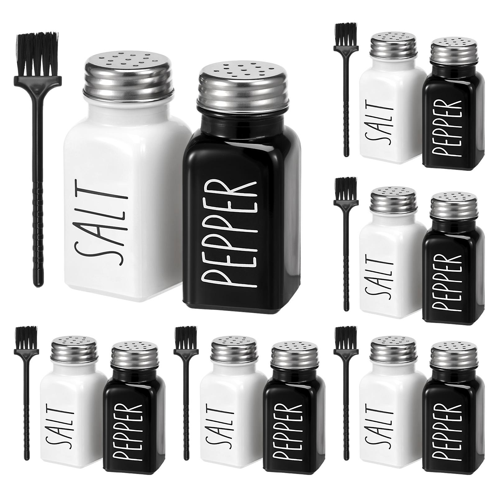 6 Set Salt and Pepper Shakers Set 2.71oz Black White Glass Salt Pepper Shaker Container with Stainless Steel Lids for Kitchen