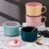 Nordic Ceramic Noodle Bowl with Lid Single Ear Design for Home Office Student Dormitory