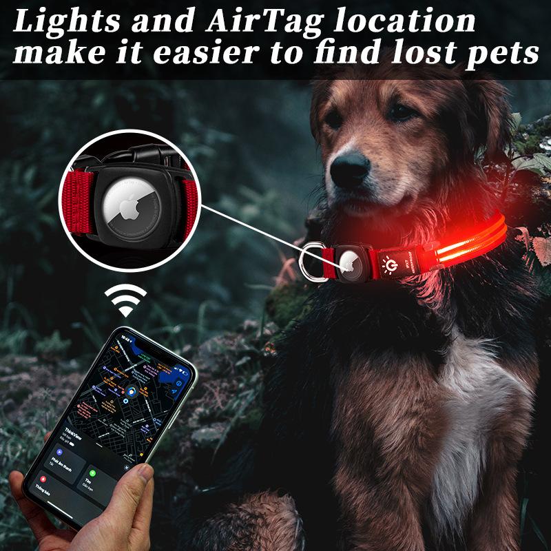 Rechargeable LED Light-emitting Pet Protective Collar with Airtag for Dog Loss Prevention and Tracking, Waterproof