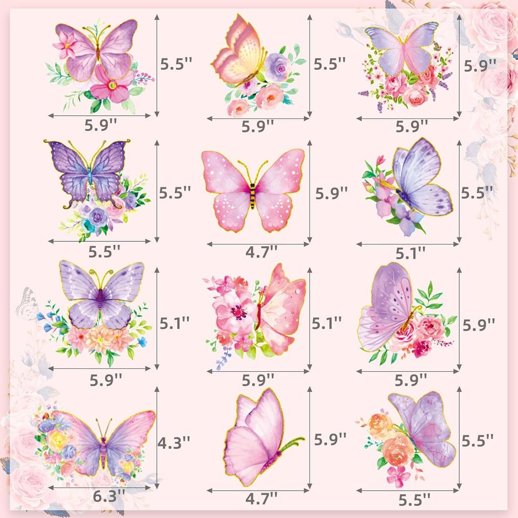 32Pcs Butterfly Party Decorations, Butterfly Hanging Swirl Decorations Pink and Purple Hanging Butterfly Decorations for Spring Summer Garden