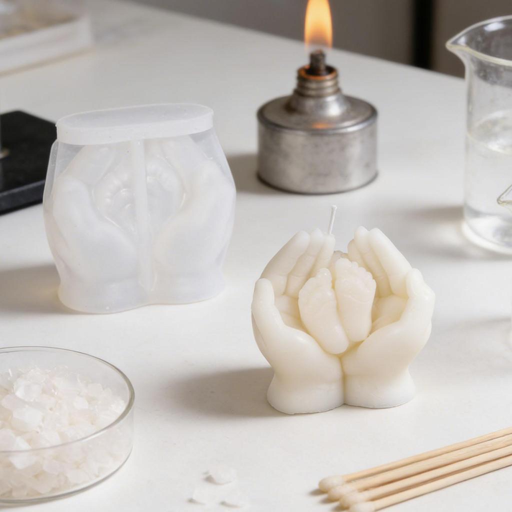 Hand Holding Baby Feet Silicone Candle Molds 3D Nonstick Candle Mold For DIY Plaster Resin Epoxy Home Nursery Decor