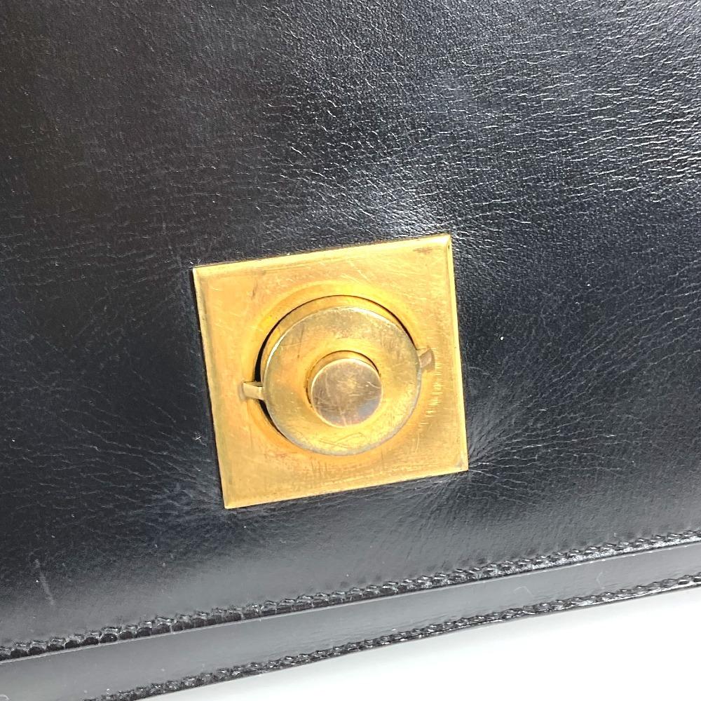 Hermes Bolsa de Mão com Aba e Logo Vintage Bolsa de Ombro Couro Preto/Ferragens Douradas