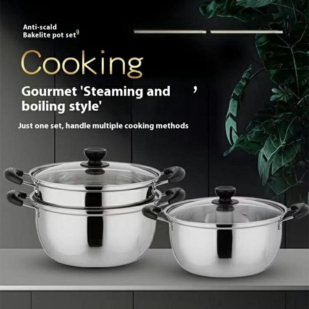 Stainless Steel Thickened 26cm Soup Pot Double Handle Gas Stove Cookware with Glass Lid (BPA Free, No FDA)