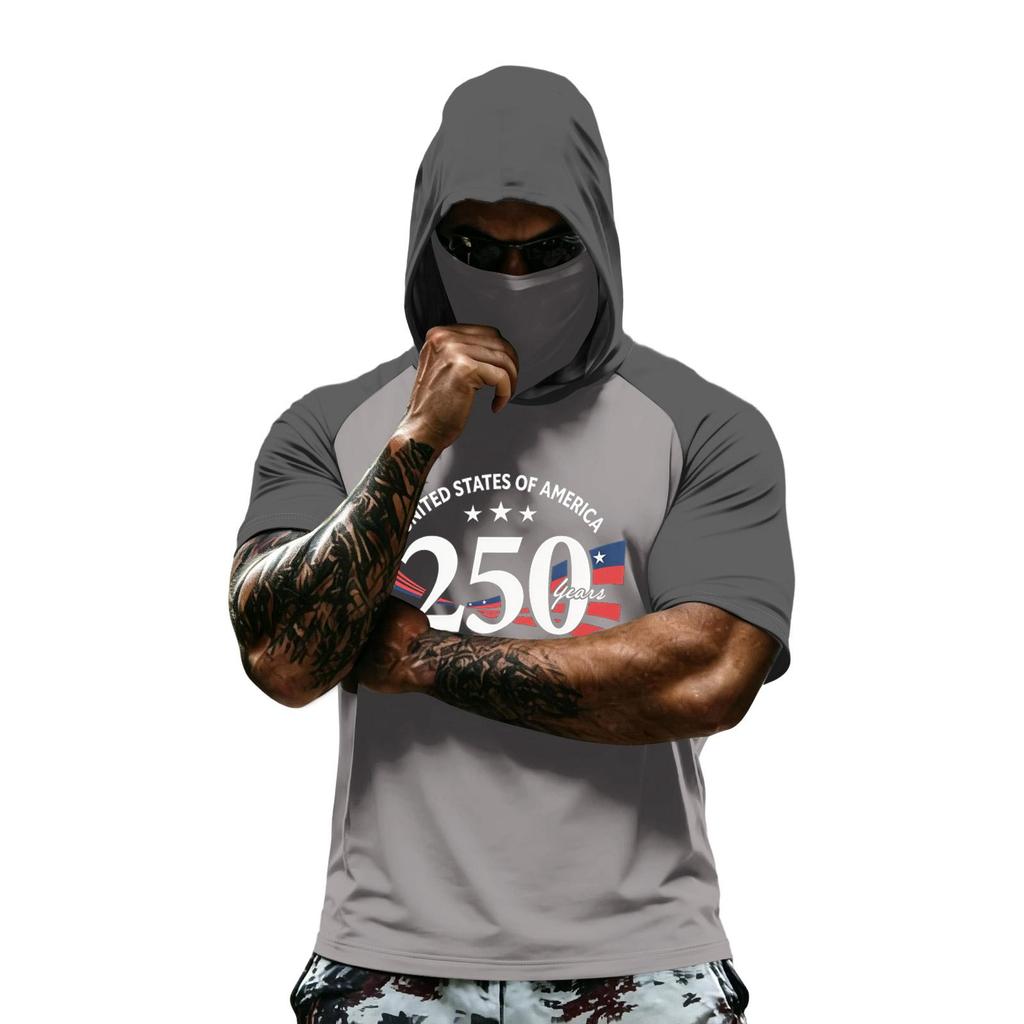Men's Hooded Short Sleeve T Shirt Athletic Fit States Graphic Print 250 Years 1776 2026 Sportswear Top