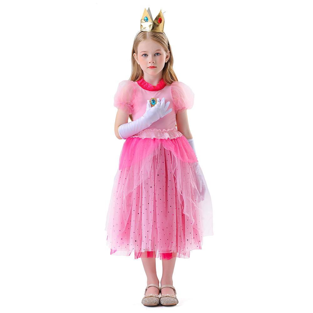 2026 New Peach Princess Dress Mario Luigi Pink Peach Dress Girls Clothing 120