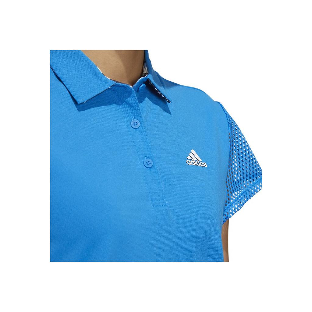 Adidas Solid Color Square Neck Button Short Sleeve Polo Shirt Women tops Bright-Blue HA0226