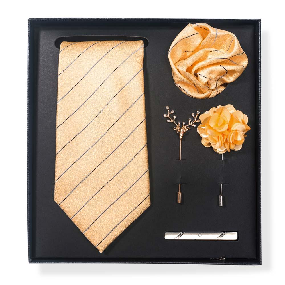 Paisley-Blumen-Krawatten-Geschenkset: Enthält Krawatte, Einstecktuch, Manschettenknöpfe, Ansteckblume und Krawattennadel in einer sechsteiligen Schachtel
