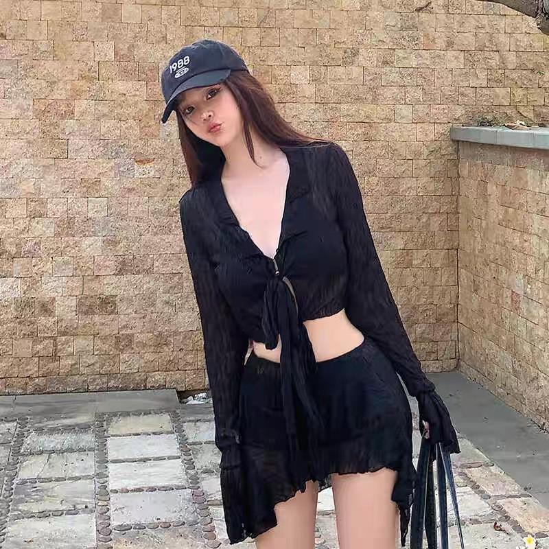 

Korean-style Ins Small Fresh Split Bikini Sexy Slimming Four-piece Seaside Vacation Swimsuit Wholesale, please take one size fits all чёрный
