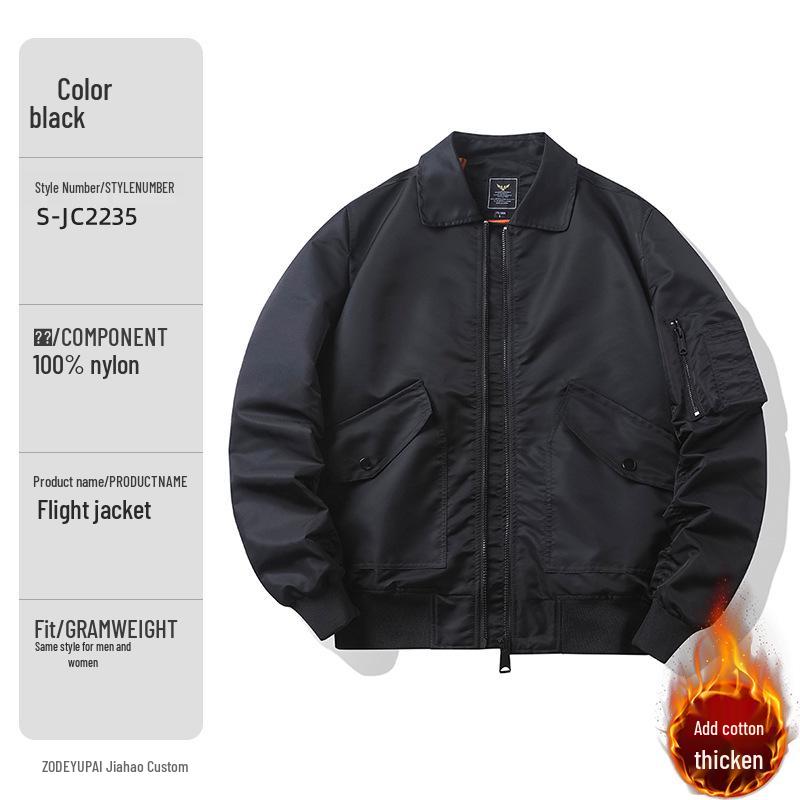 European & American Style Custom Printed Waterproof Flight Jacket with Stand Collar, Cotton Insulation, and Embroidered Logo.