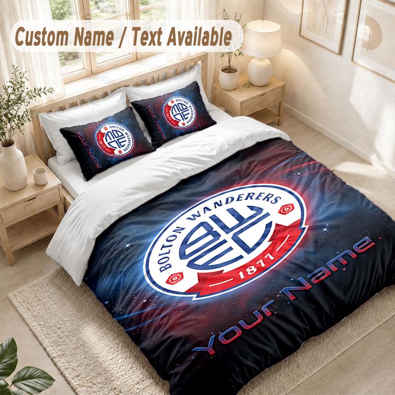 Custom Name Bedding Set 3 PiecesBolton Wanderers FC Print Duvet Cover + 2 Pillowcases Soft Bed Decor