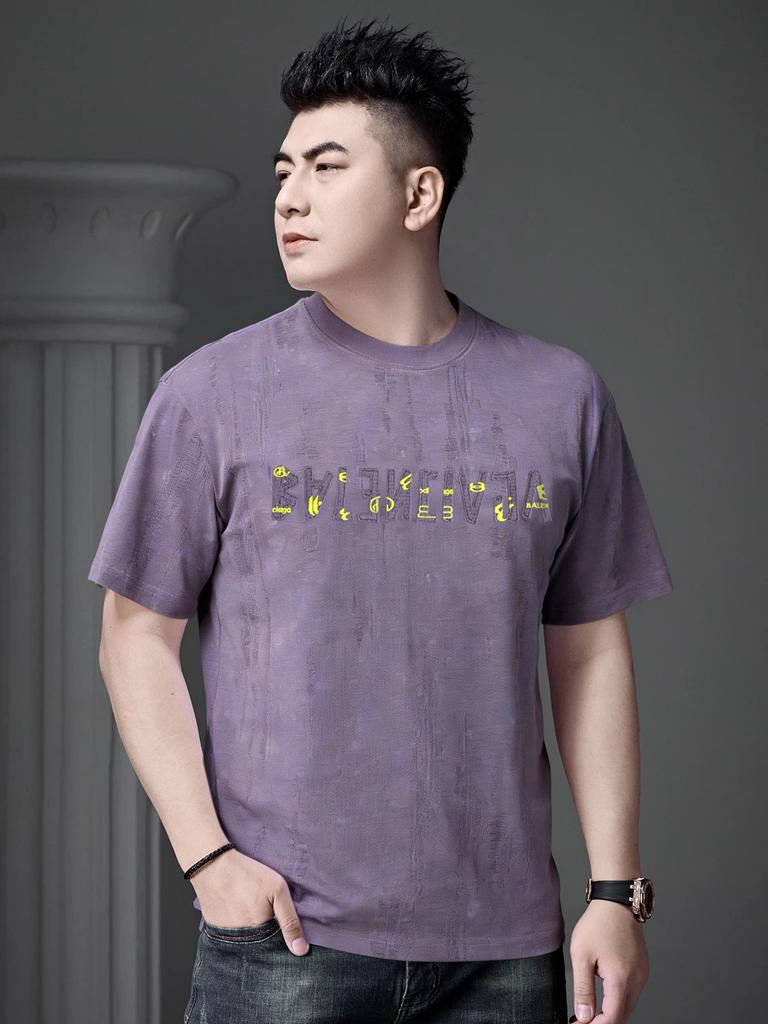 European Style Round Neck Short-Sleeve T-Shirt for Men, 2026 Summer New Trendy Embroidered Distressed Top Half-Sleeve Tee for Men
