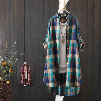 100% Cotton Plaid Shirt Long Sleeve 2023 Women Autumn Summer New Fashion Button Up Casua Loose Blouse Plus Size