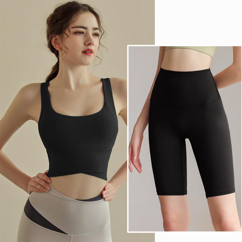 JYL Summer Hip Lifting Fitness Shorts High Waist Quick Dry Yoga Set