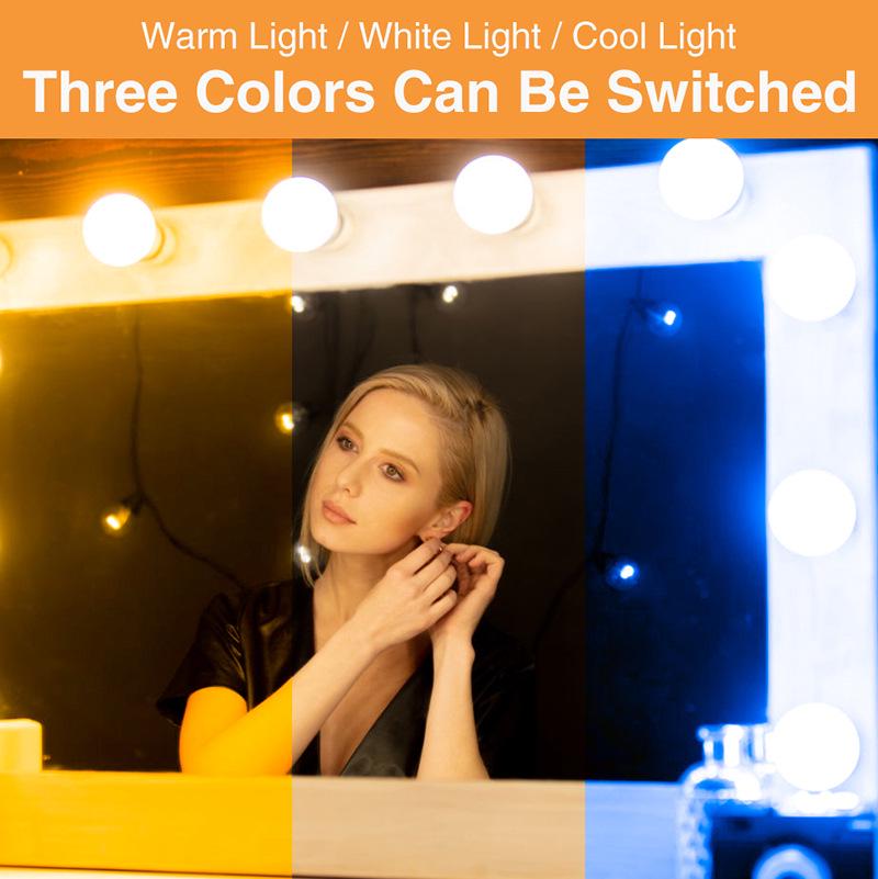 Touch-Control Stepless Dimming LED Vanity Lights with 10 Bulbs for Makeup, Cable Management, and Color Adjustment