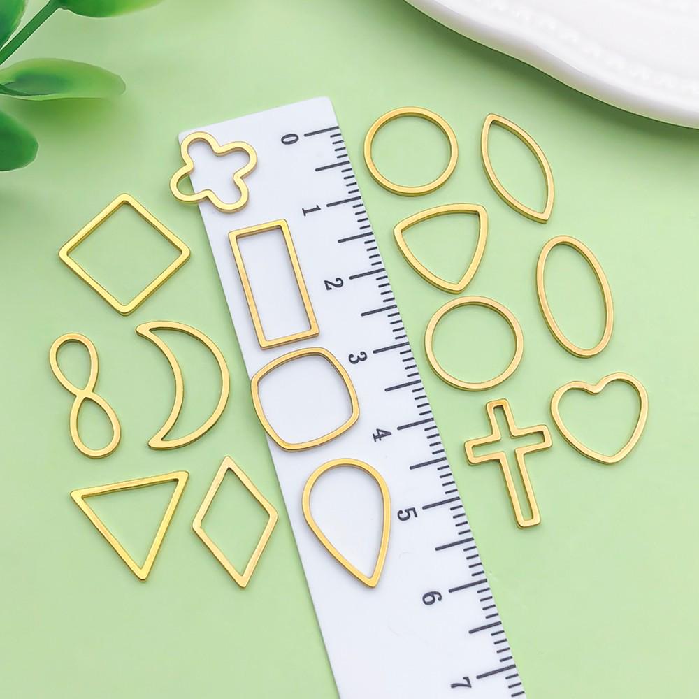 20 Mixed Gold Vacuum-Plated Stainless Steel Geometric Frame Pendant Charms for DIY Jewelry