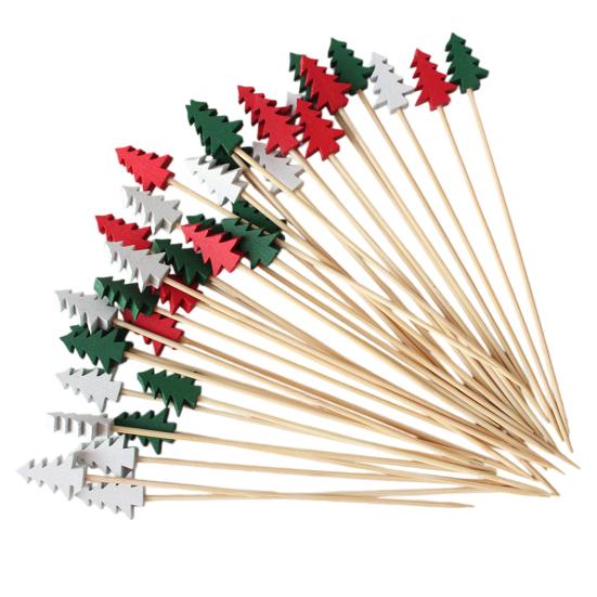 100 Stück Cocktailspieße, Weihnachtsbaumspitze Dekoration, Einweg-Bambusspieße, für Vorspeisen, Obst, Kuchen Dekoration