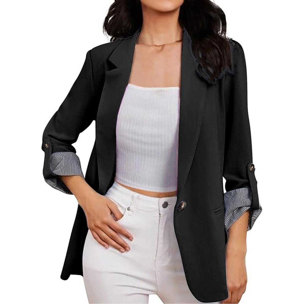 Women's Casual Fashion Solid Color Patchwork Lapel Long Sleeve Cardigan Coat