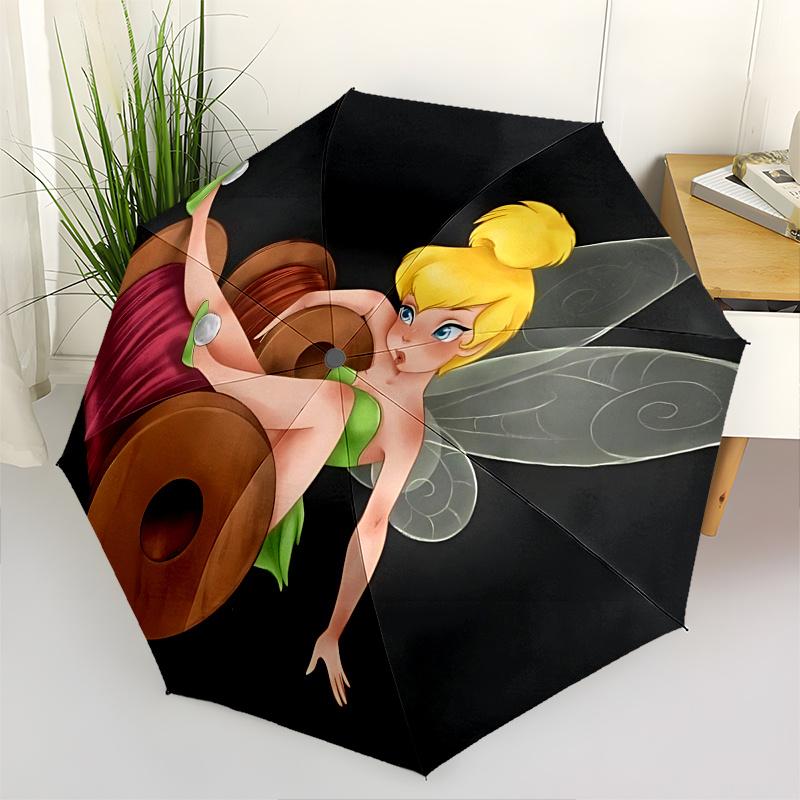 

1 Auto Open Tinkerbell, Fairy Themed Colorful 8 rib Portable Umbrella for Men and Women, A Compact Commuting Companion Suitable for Daily Dr