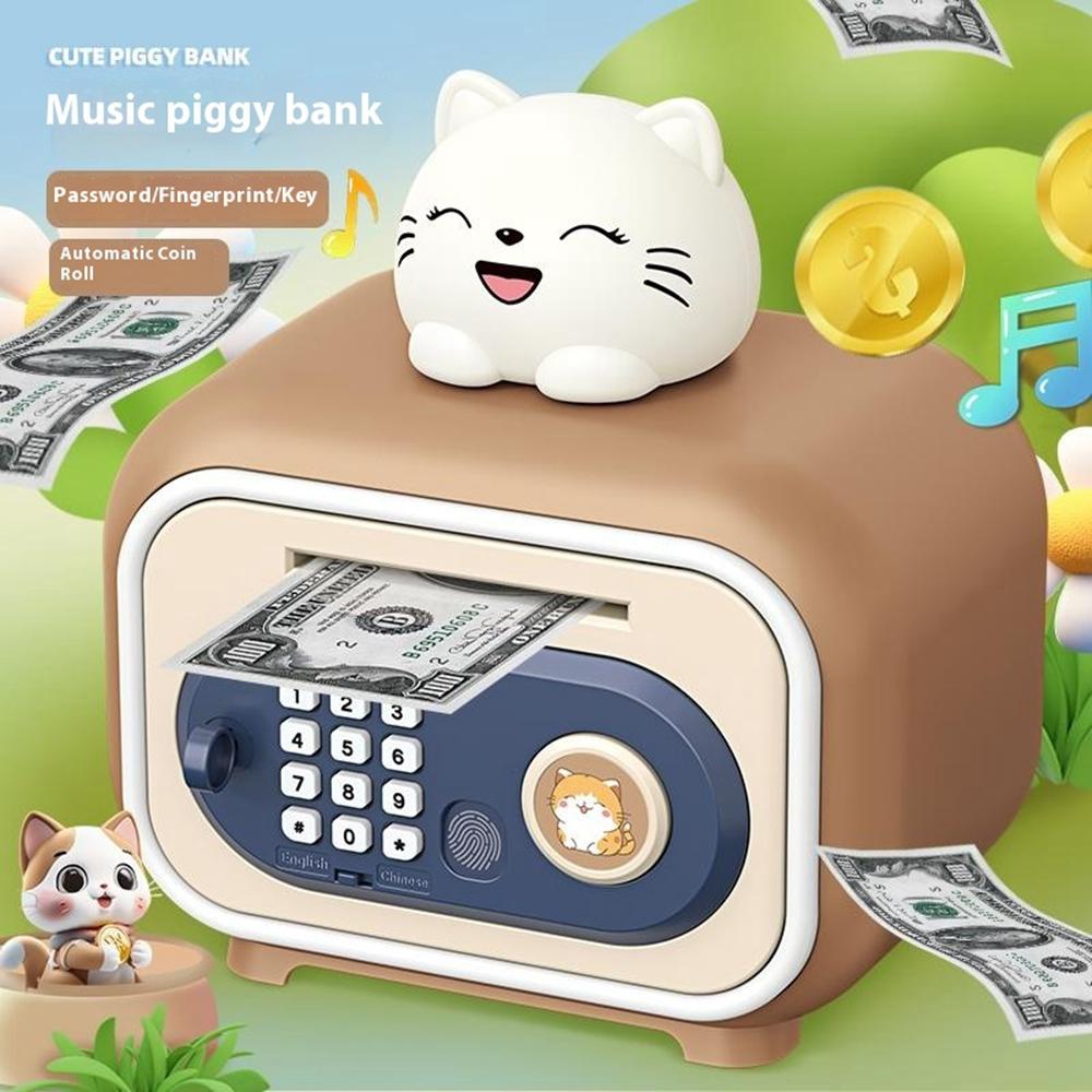 7606 Automatic Money Rolling ATM Deposit Machine Fingerprint/Key Unlock Piggy Bank Toy