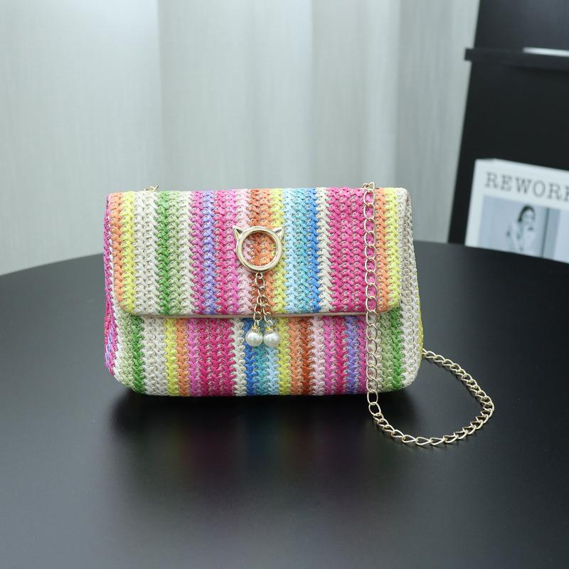 

Цветная плетеная маленькая квадратная сумка весна-лето 2025 новая подвеска в виде кошачьей головы цепочка сумка-мессенджер мини-сумка для мобильного телефона женская сумка