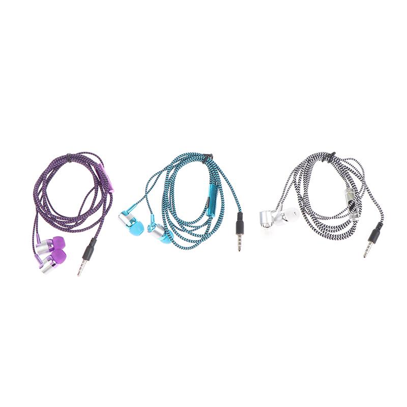 1Pc Stereo Earbuds Earphone Wired Nylon Weave Cable Earphone Headset With Mic