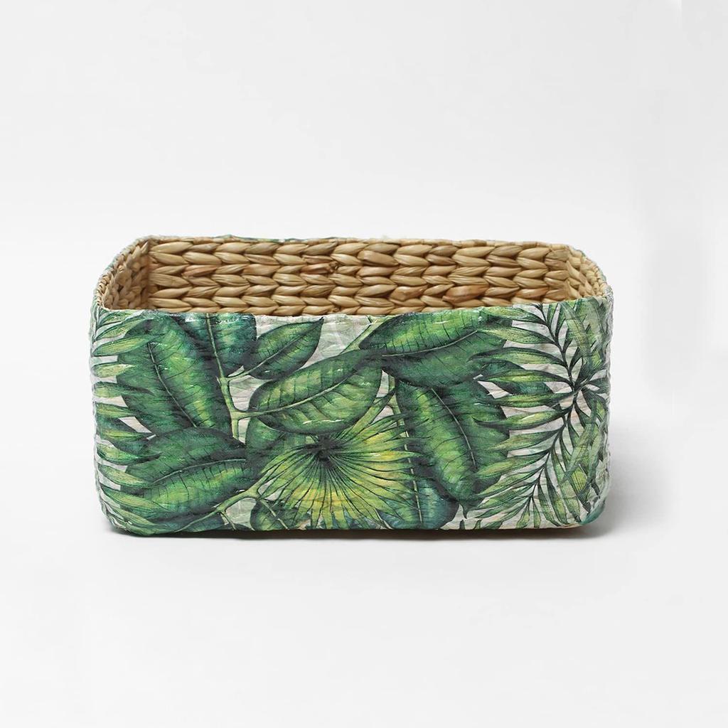 Storage Rectangular Baskets|Cane Or Bamboo Basket|Wicker Basket As Gift Hamper Basket/Rattan Wardrobe Basket (Green Leaf)