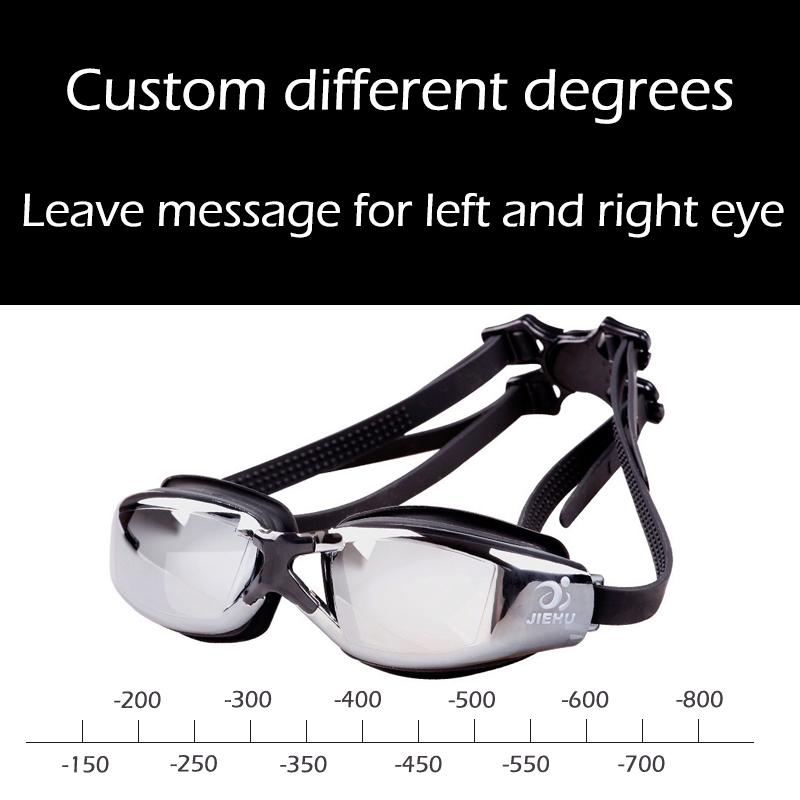 Adult -1.5 To -8.0 Myopia Electroplated Swim Glasses Waterproof Anti Fog Swim Goggles Custom Different Left Right Eye Degrees