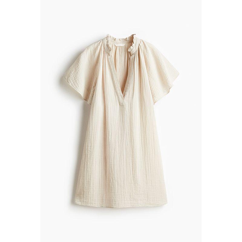 

HM Women s clothing dress 2025 Summer New Loose Commuter Cotton Fine Cloth A Word Style Dress 1275764 Light Beige 150/76(XXS)